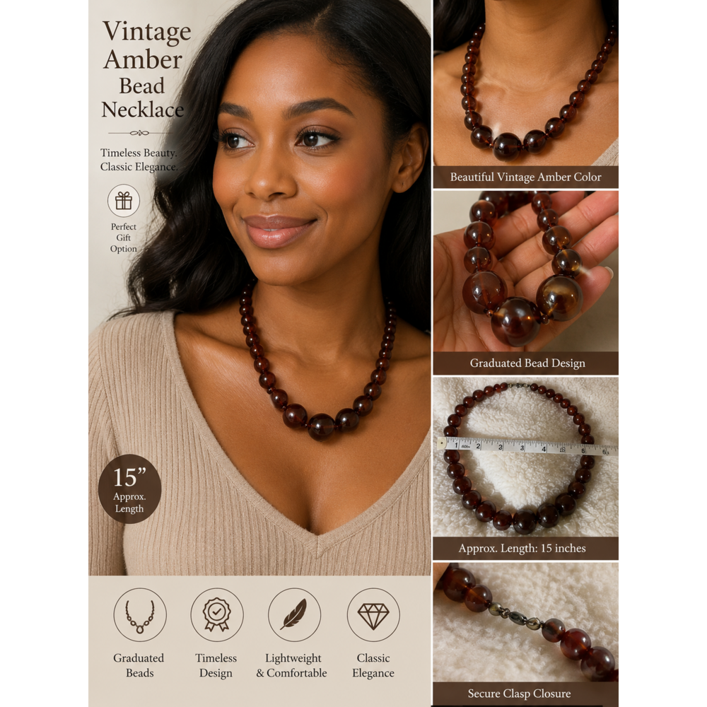Vintage style Vintage Amber Bead Necklace in Brown - Picture 7 of 7